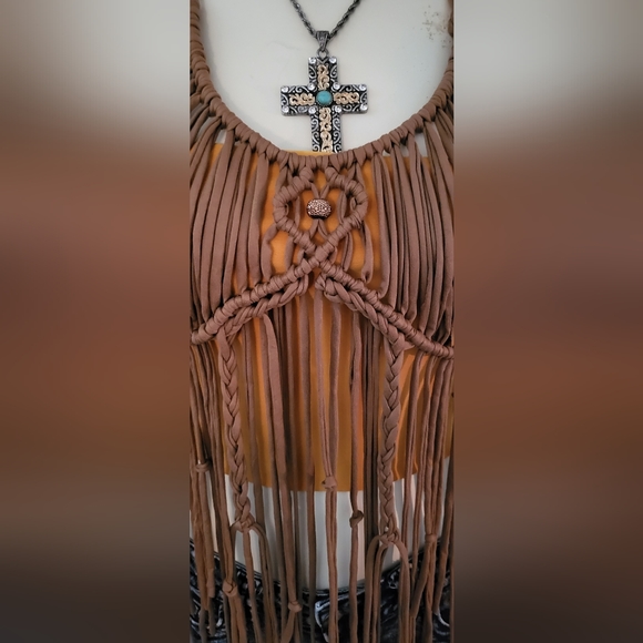 Gorgeous brown macreme tunic tank top with rhinestone bead - Picture 6 of 8